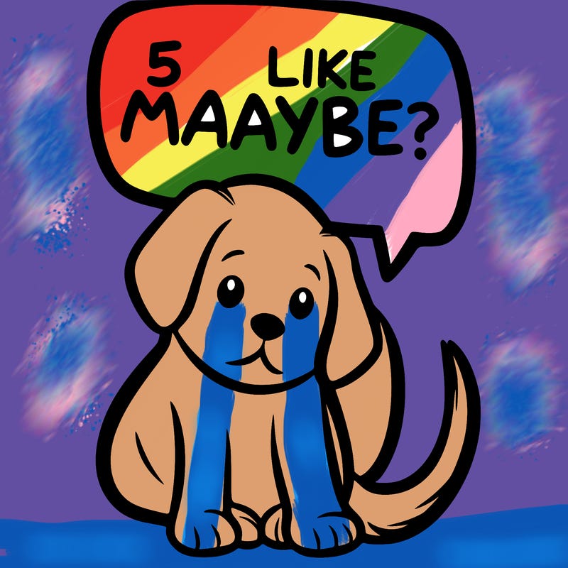 a puppy that says 5 like maybe