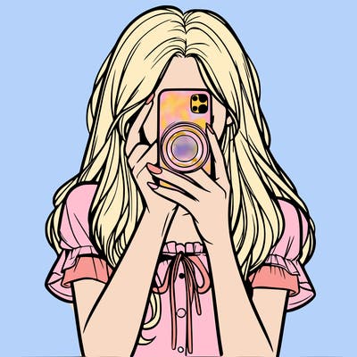 a realistic girl holding her phone taking pictures
