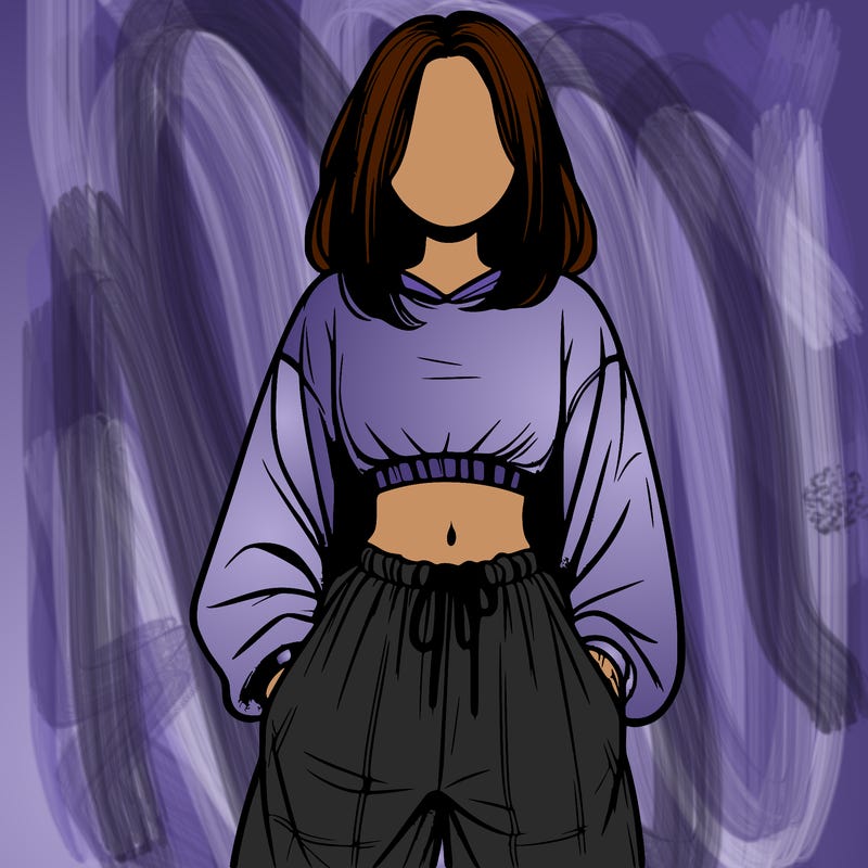 realistic girl faceless with baggy pants and a crop top