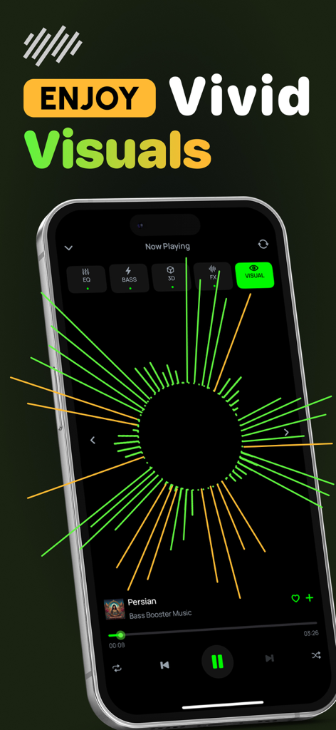 Circular audio visualizer interface on the Bass Booster app