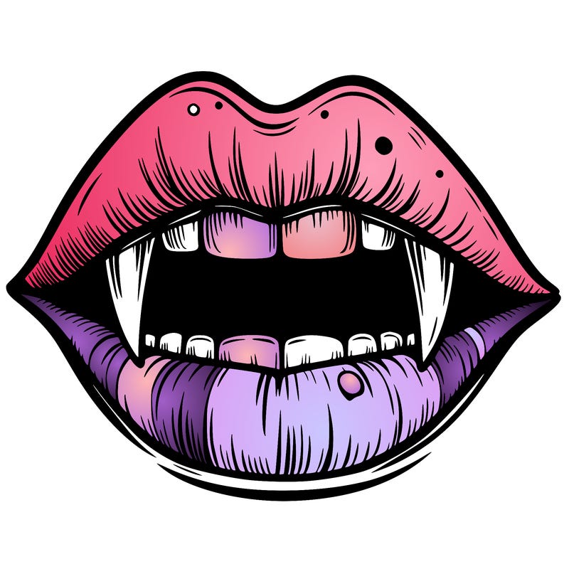 lips with vampire teeth
