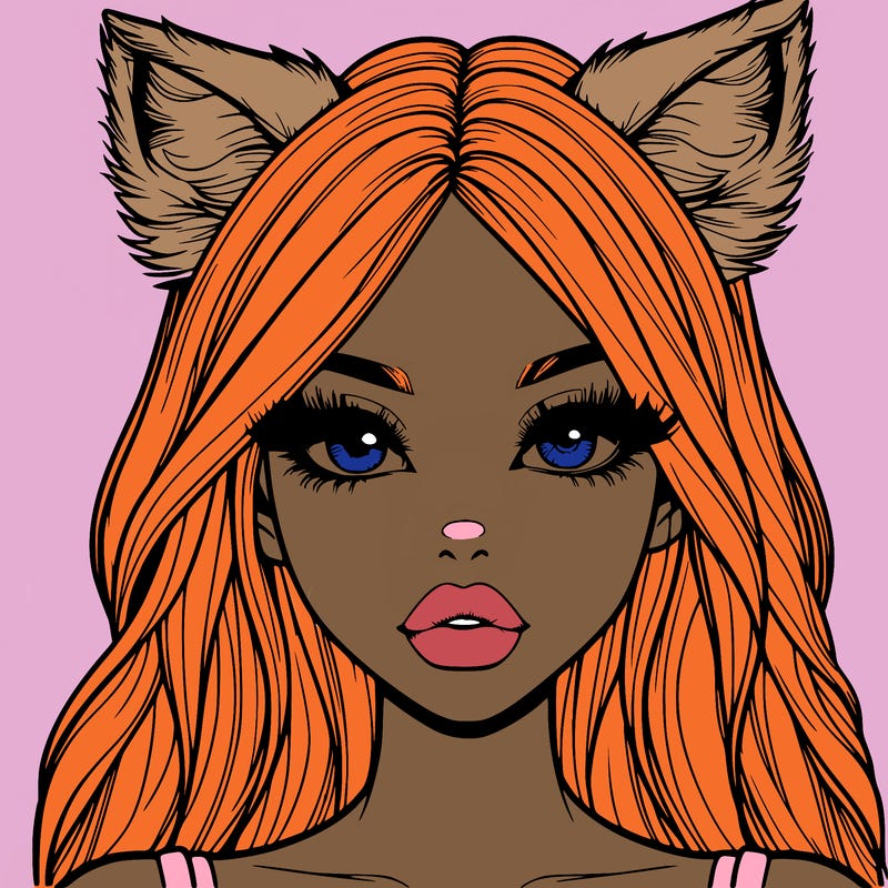realistic girl with fox ears and realistic lips