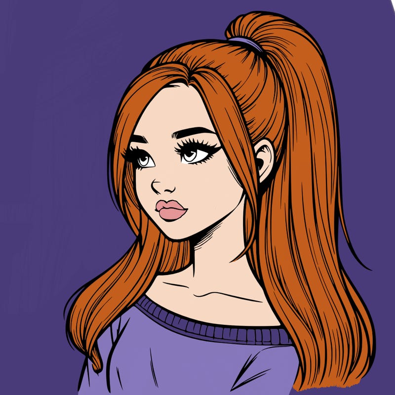 realistic girl with a high ponytail