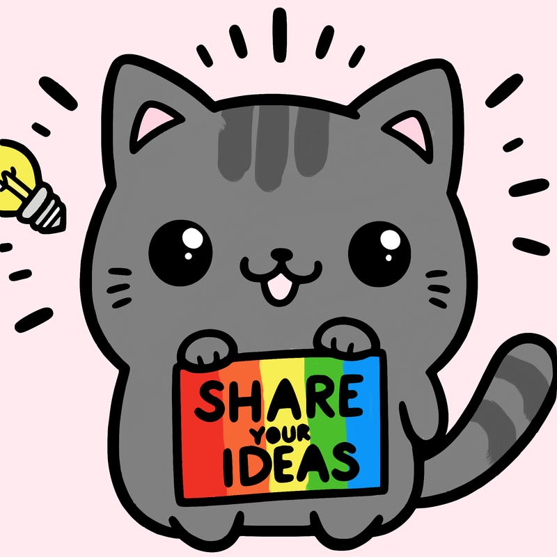 a cute cat saying share your ideas