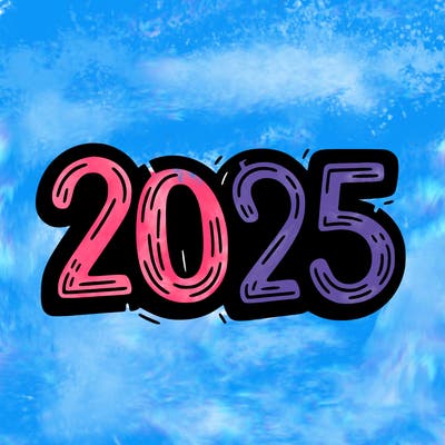 one line scrawled numbers sketch design “2025”