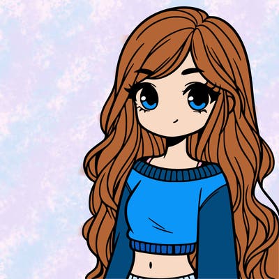 girl with long hair and a crop top with a sweater