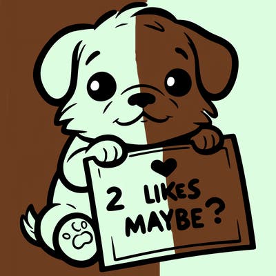 a puppy holding a sign that says 2 likes maybe?