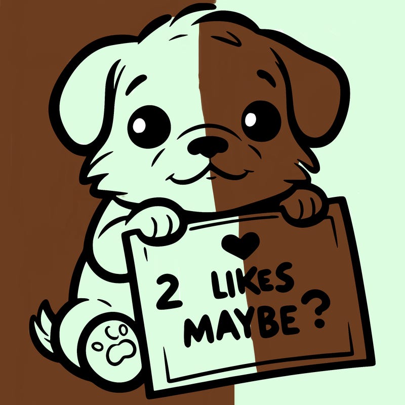 a puppy holding a sign that says 2 likes maybe?