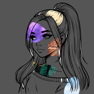 realistic girl with a high ponytail