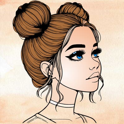 realistic girl with buns on the top of her head