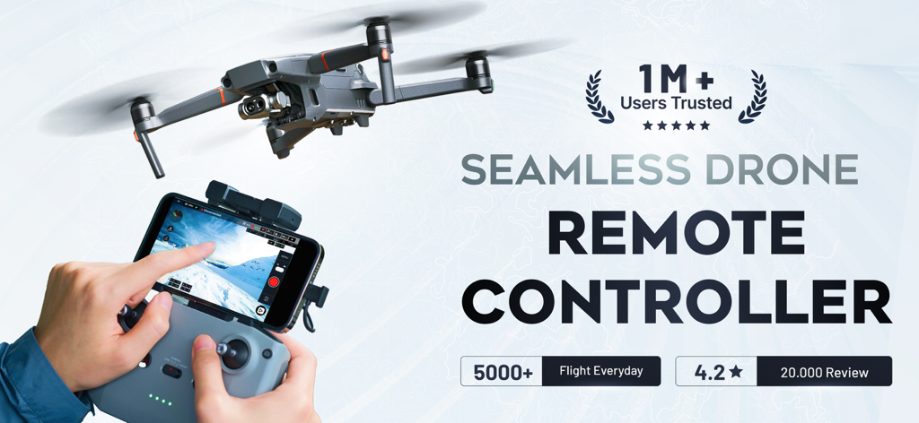 A person using the Fly Go 4 app on a remote controller to fly a drone with a live camera view.