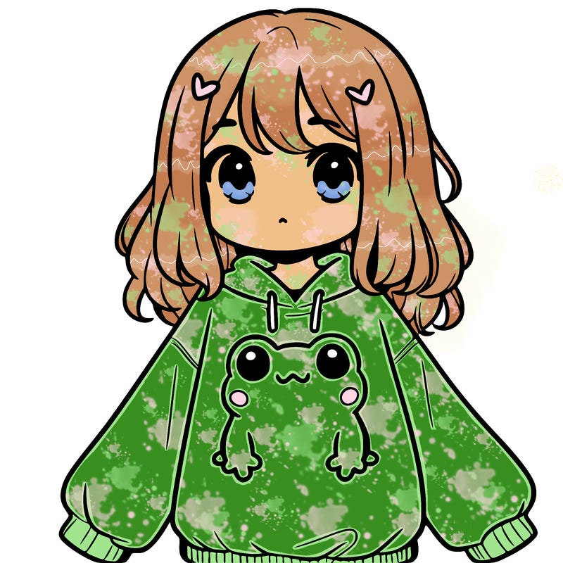girl wearing frogging sweatshirt