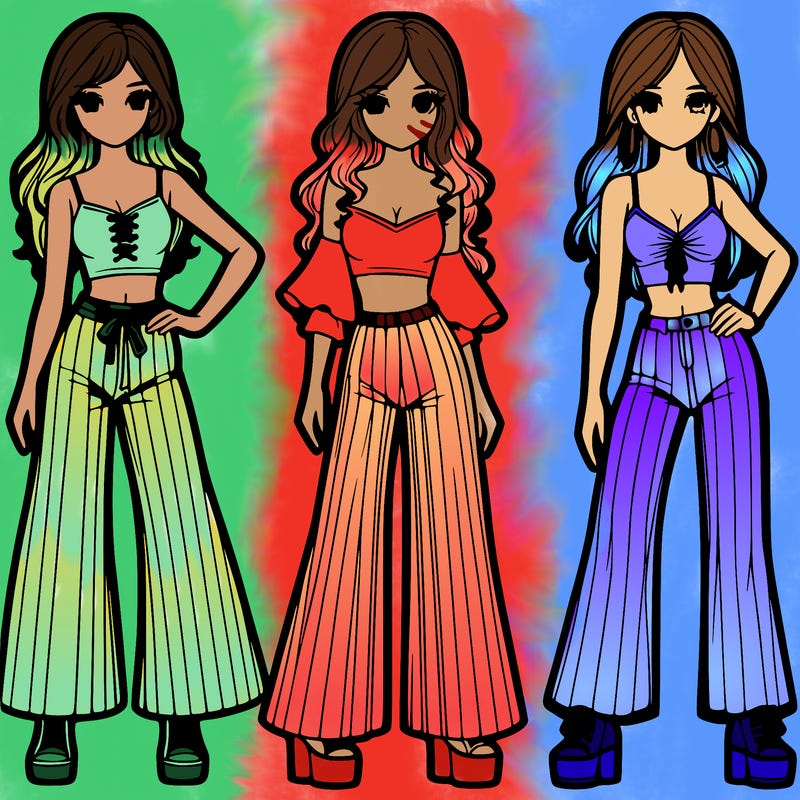 girls with flare pants and crop tops realistic