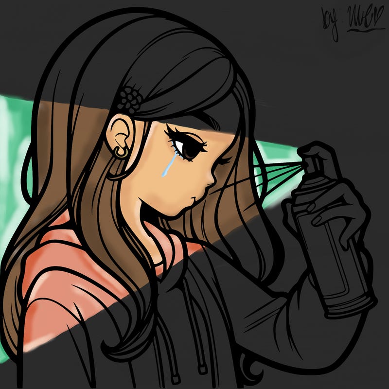 a realistic girl spray painting