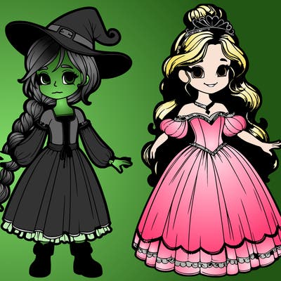 realistic witch and princess