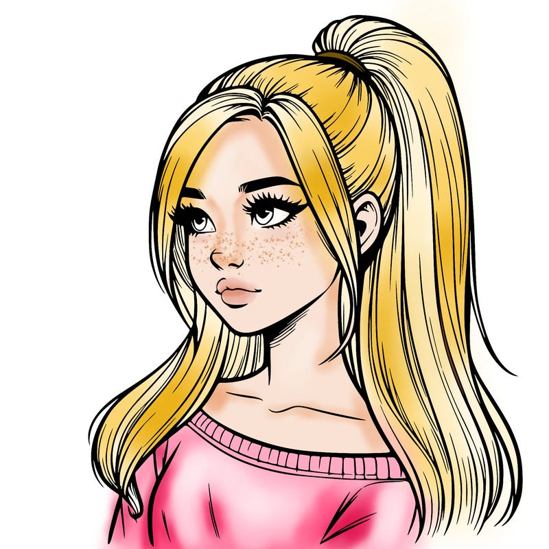 realistic girl with a high ponytail