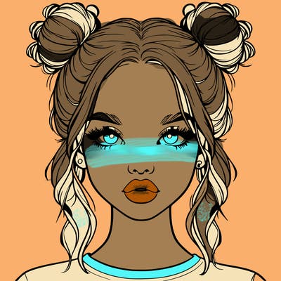realistic girl with two buns in hair and lips