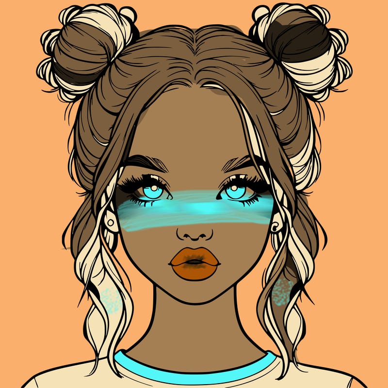realistic girl with two buns in hair and lips