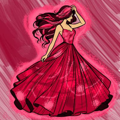 realistic woman with dress flowing in the wind