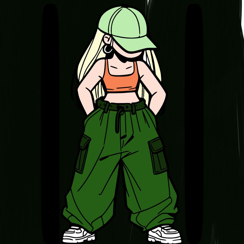 a girl with baggy pants and a crop top
