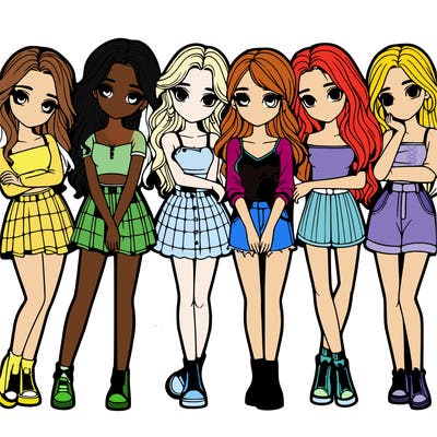 a group of girls realistic