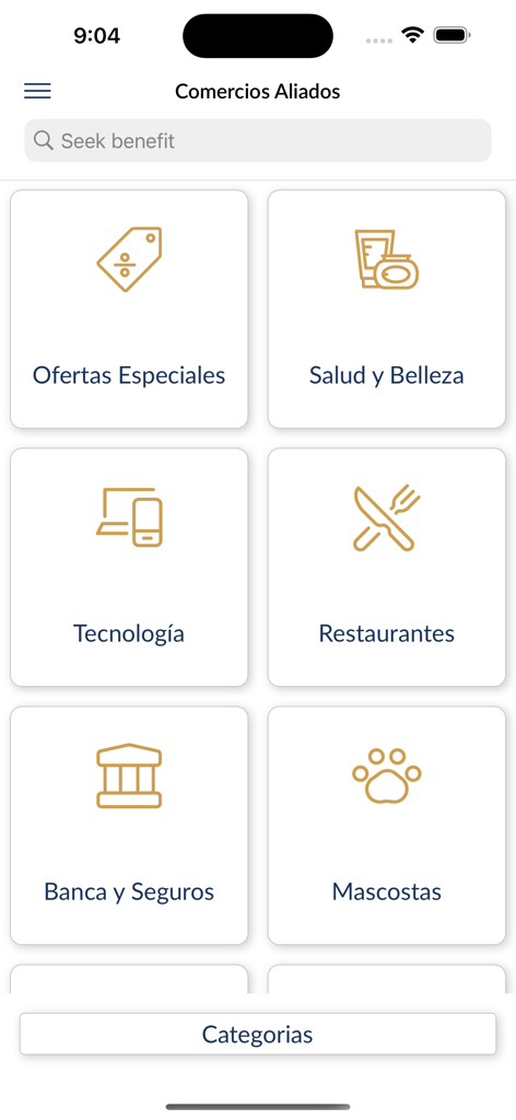 Regency Club - Regency Club mobile app screen showing partner merchant categories for member benefits including special offers health and beauty and restaurants