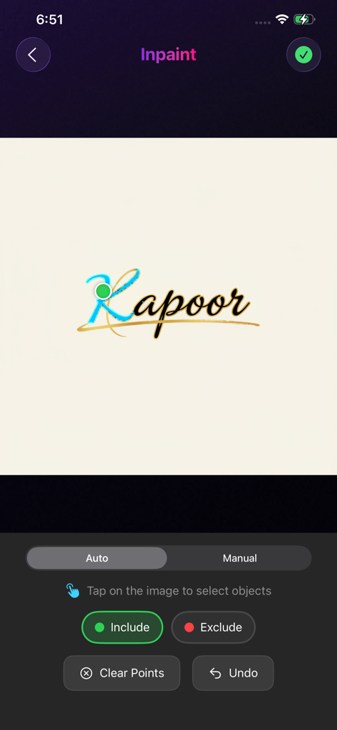 Logo Maker - AI Design - AI inpaint interface for editing logo elements and object selection