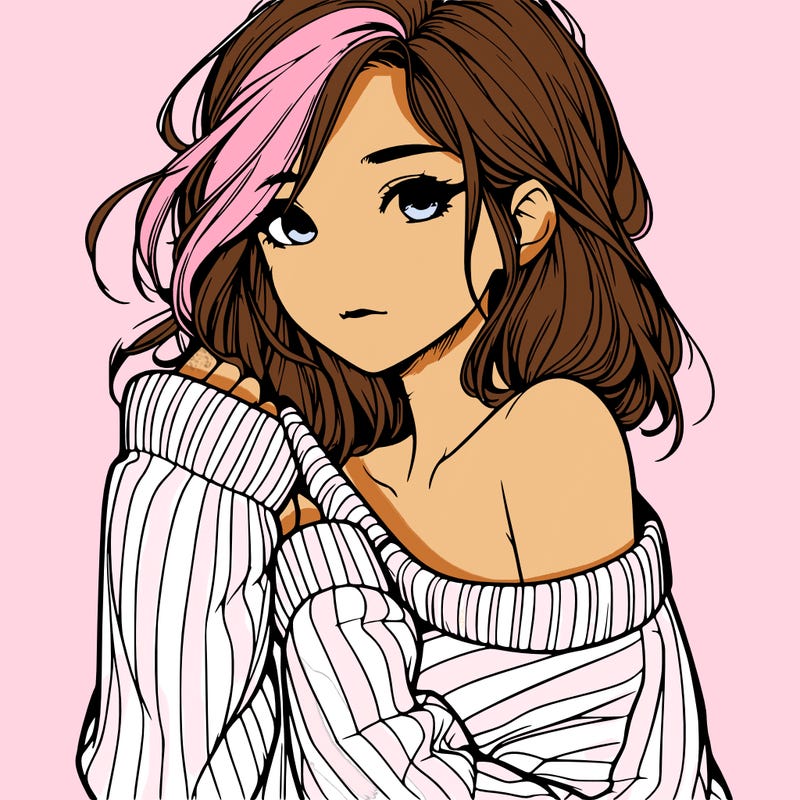 realistic girl with a sweater falling off shoulder