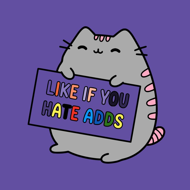a kawii pusheen cat holding a sign that says like if you hate adds