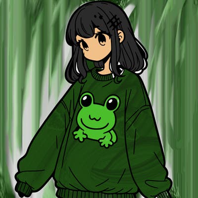 girl wearing frogging sweatshirt
