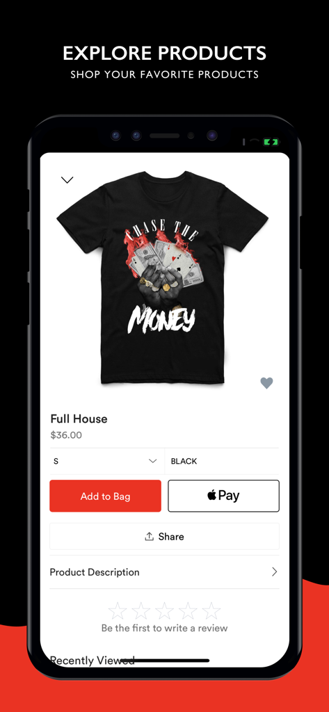Streetwear Official - Product page of Streetwear Official app displaying a black graphic t-shirt