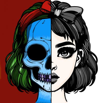 realistic girl with half skull mask