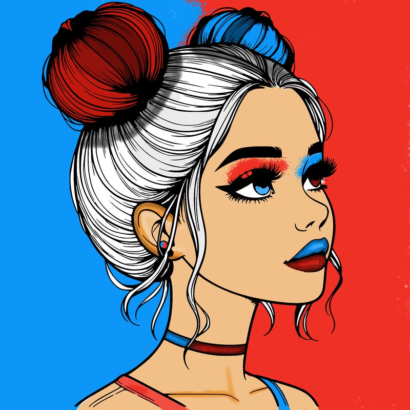 realistic girl with buns on the top of her head