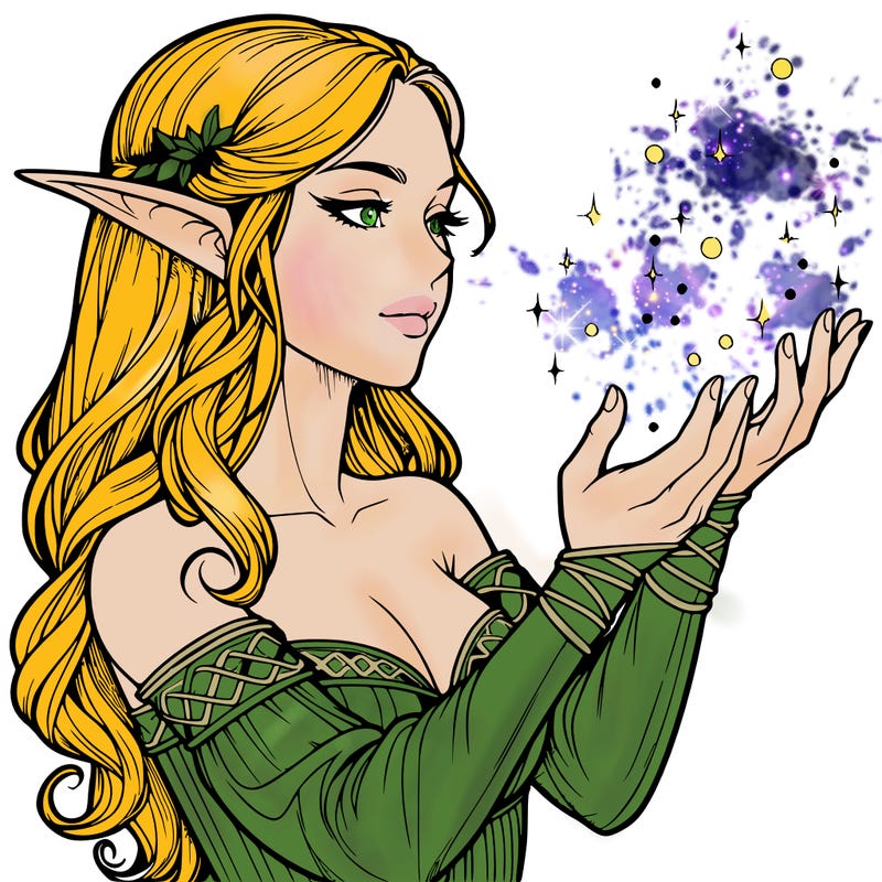 realistic elf girl doing magic