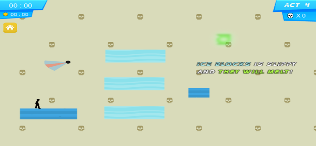 Vex 2 : Stick Parkour - Stickman character navigating slippery ice blocks in Vex 2 Stick Parkour