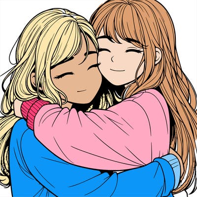 realistic two girls hugging