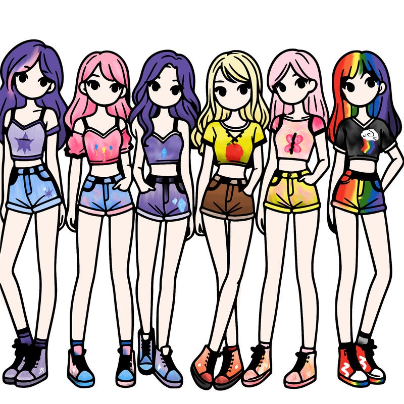 a group of girls wearing crop tops and shorts