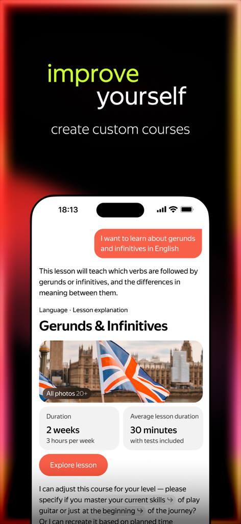 yandex ai: chatbot & assistant - Yandex AI chatbot generating a custom English grammar course for self improvement
