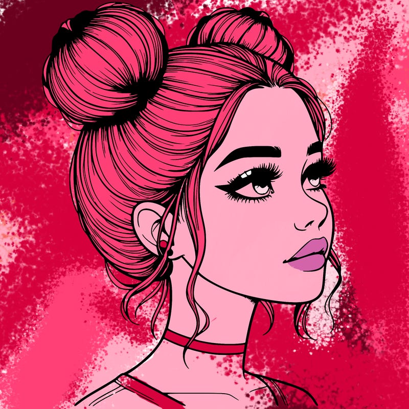 realistic girl with buns on the top of her head
