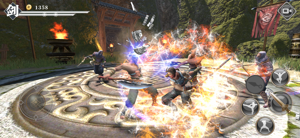 Intensa jugabilidad de combate Souls-like en Nine Night con efectos especiales dinámicos.