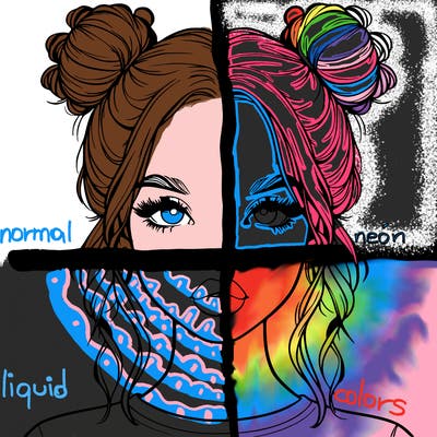 realistic girl with two buns in hair and lips