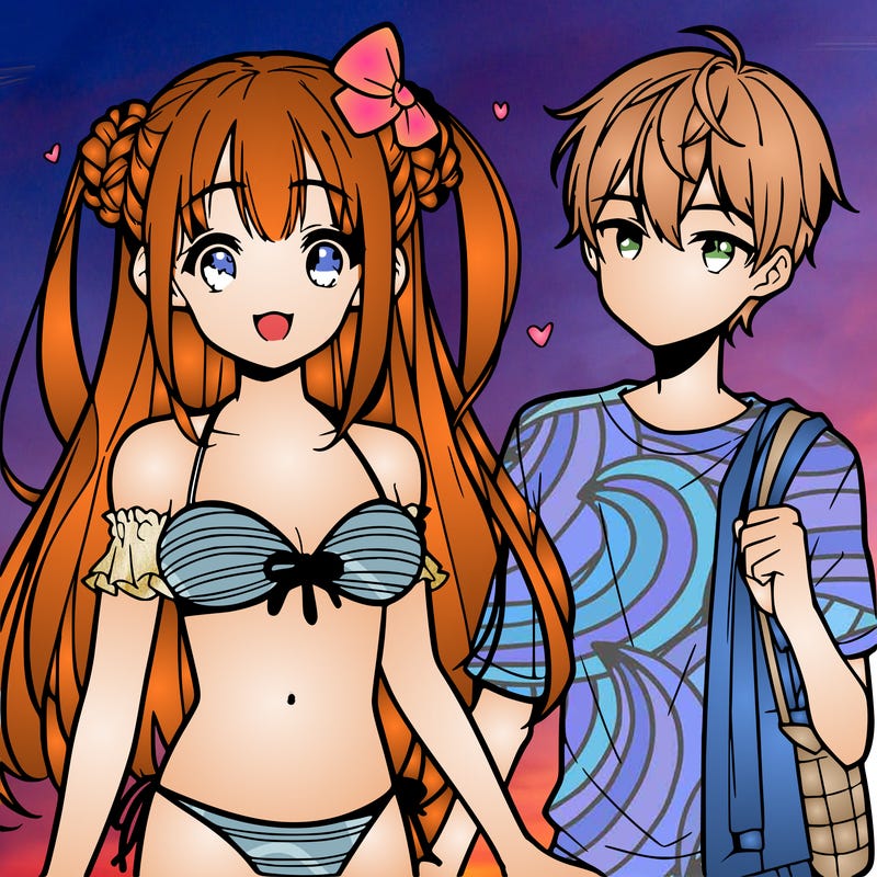 cute anime girl in bikini with teen boy