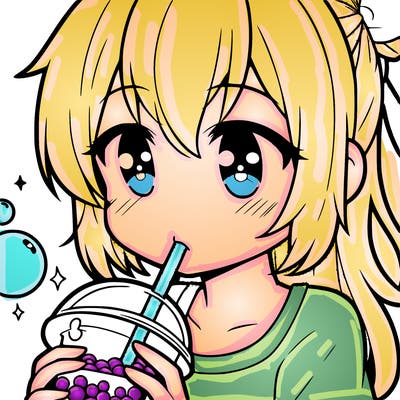 an anime girl drinking boba