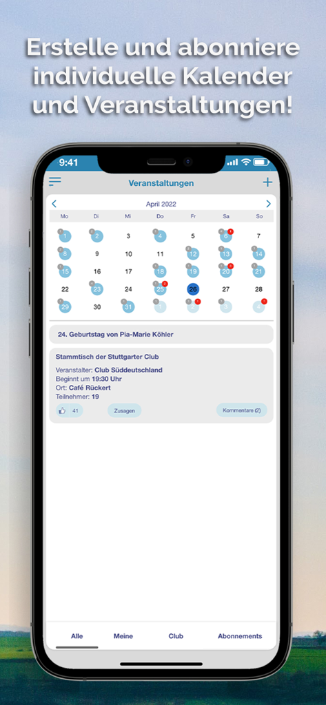 GDL App - Screenshot of the GDL App showing a monthly calendar with scheduled union events and meetings.