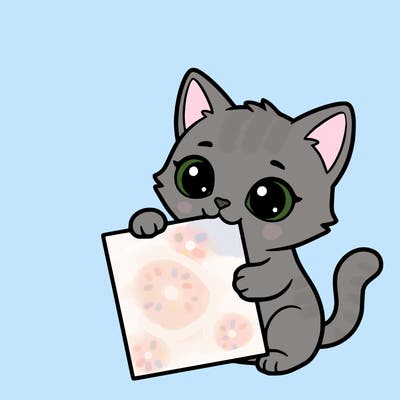 a small cat with a blank sheet of paper in its hand. the cat is sooooooo cute!