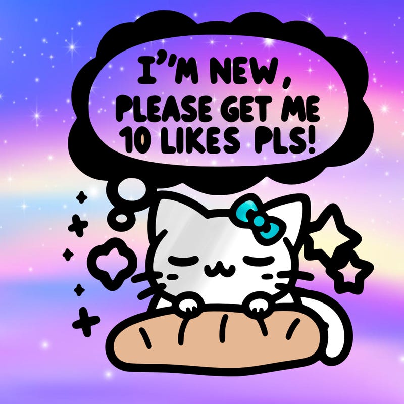 kitty taking a nap dream talking and saying "i'm new, please get me at least 10 likes pls!!"