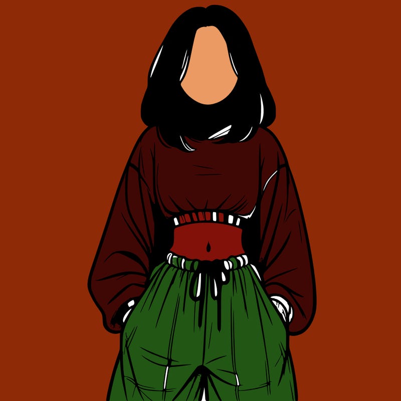 realistic girl faceless with baggy pants and a crop top