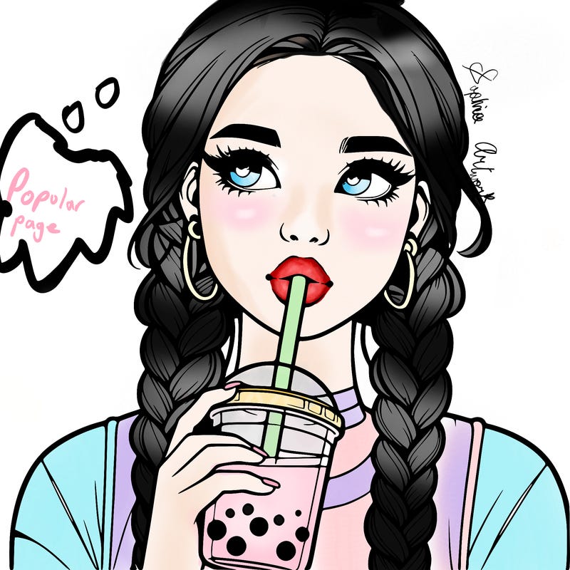 realistic girl with braided hair drinking boba