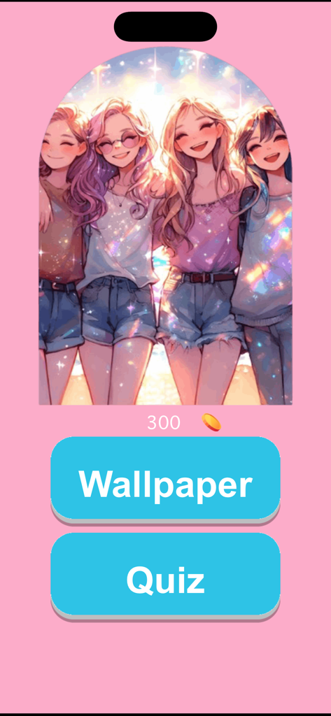 Top Anime Girl Wallpaper - Menu principal de l'application de fond d'écran de filles d'anime montrant les options pour les fonds d'écran et les jeux de quiz