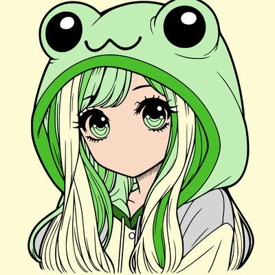 a pretty girl wearing a frog hoodie portrait with long hair